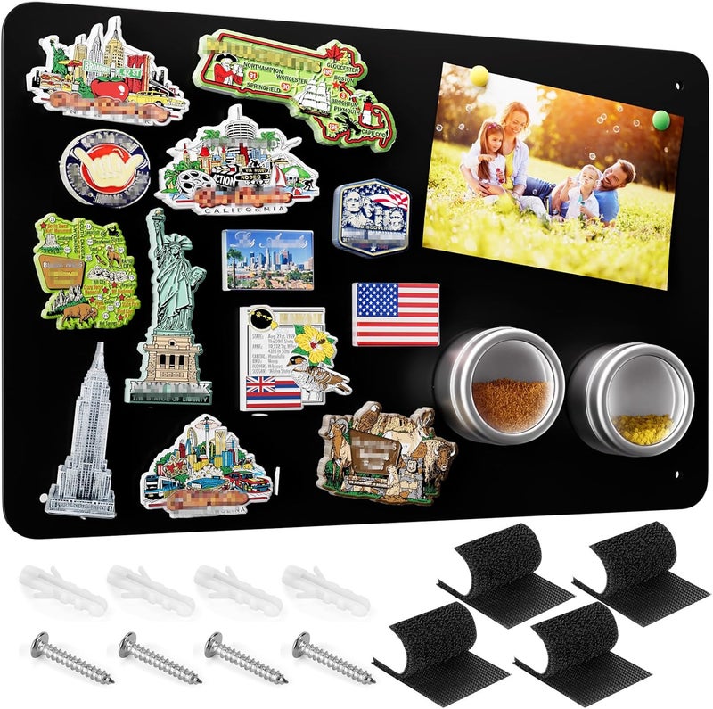 MaxGear Magnetic Board 17.5" x 11.4" Black Metal Magnet Bulletin Board for Wall, Refrigerator, Magnetic Board Display Notes, Photos, and More - Includes Dual Lock Tape and Screws - Image 1